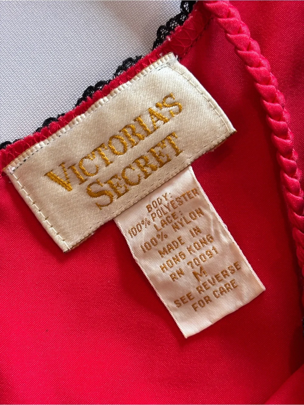 VICTORIA’S SECRET Gold Label Red Satin Lace Trim Slip Dress Nighty Medium